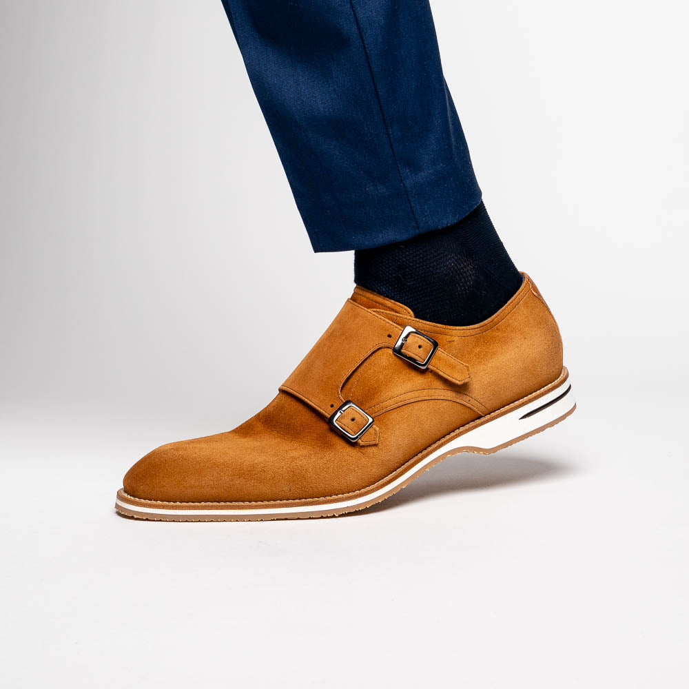 Zelli Legerra Suede Monk Strap Shoes Cognac (56-100-CGN)