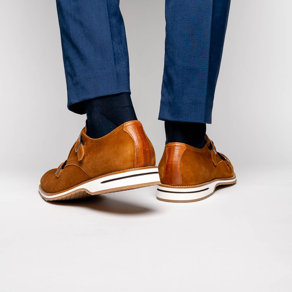 Zelli Legerra Suede Monk Strap Shoes Cognac (56-100-CGN)