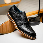 Zelli Legerra Hand Burnished Crocodile Print Monk Strap Black (55-112-BLK)