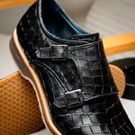 Zelli Legerra Hand Burnished Crocodile Print Monk Strap Black (55-112-BLK)