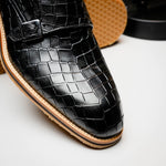 Zelli Legerra Hand Burnished Crocodile Print Monk Strap Black (55-112-BLK)