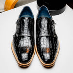 Zelli Legerra Hand Burnished Crocodile Print Monk Strap Black (55-112-BLK)
