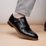 Zelli Legerra Hand Burnished Crocodile Print Monk Strap Black (55-112-BLK)