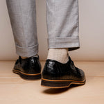 Zelli Legerra Hand Burnished Crocodile Print Monk Strap Black (55-112-BLK)