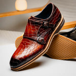 Zelli Legerra Hand Burnished Crocodile Print Monk Strap Cognac (55-112-CGN)