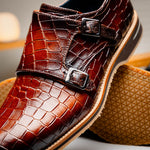 Zelli Legerra Hand Burnished Crocodile Print Monk Strap Cognac (55-112-CGN)