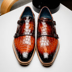 Zelli Legerra Hand Burnished Crocodile Print Monk Strap Cognac (55-112-CGN)