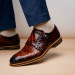 Zelli Legerra Hand Burnished Crocodile Print Monk Strap Cognac (55-112-CGN)