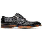 Zelli Leggera Hand Burnished Crocodile Print Monk Strap Black