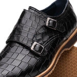 Zelli Legerra Hand Burnished Crocodile Print Monk Strap Black (55-112-BLK)