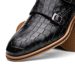 Zelli Legerra Hand Burnished Crocodile Print Monk Strap Black (55-112-BLK)