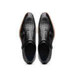 Zelli Legerra Hand Burnished Crocodile Print Monk Strap Black (55-112-BLK)