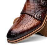 Zelli Legerra Hand Burnished Crocodile Print Monk Strap Cognac (55-112-CGN)