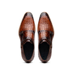 Zelli Legerra Hand Burnished Crocodile Print Monk Strap Cognac (55-112-CGN)