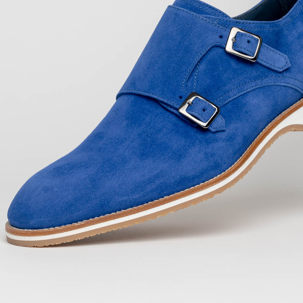 Zelli Legerra Suede Monk Strap Shoes Blue (56-100-BLU)