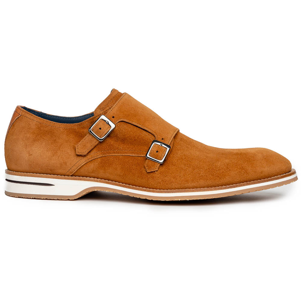 Zelli Legerra Suede Monk Strap Shoes Cognac