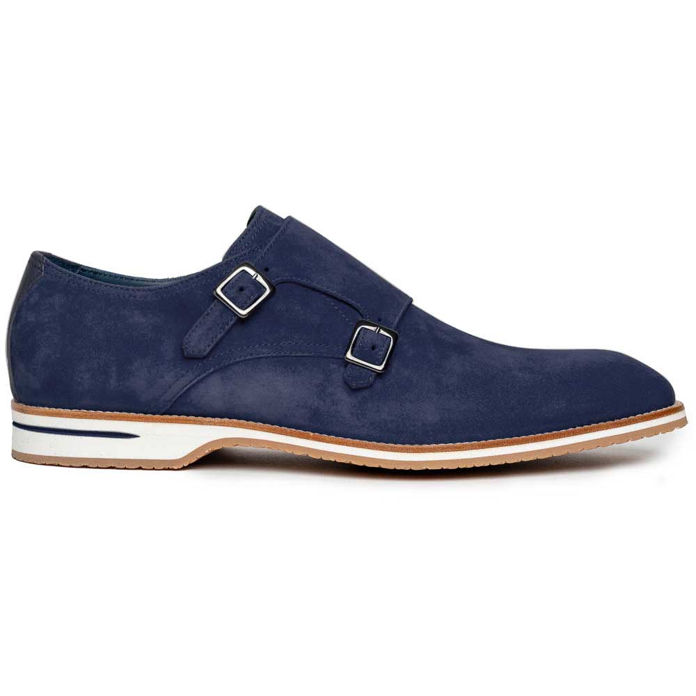 Zelli Legerra Suede Goatskin Double Monkstrap Shoes Navy