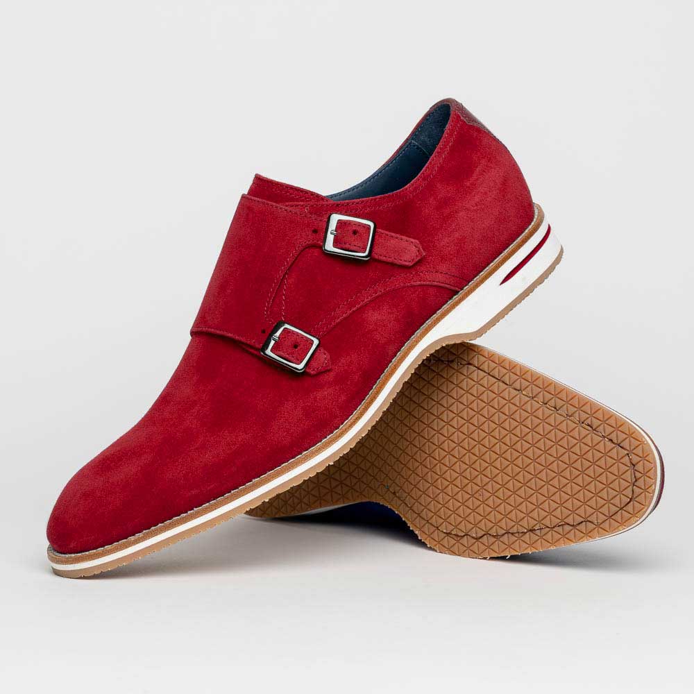 Zelli Legerra Suede Goatskin Double Monkstrap Shoes Red (56-100-RED)