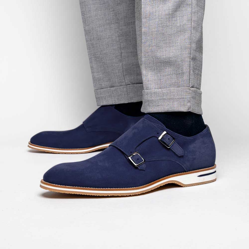 Zelli Legerra Suede Goatskin Double Monkstrap Shoes Navy (56-100-NVY)
