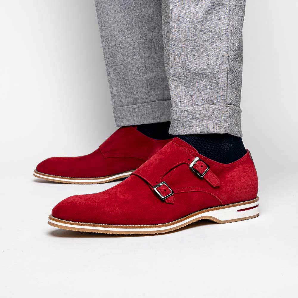 Zelli Legerra Suede Goatskin Double Monkstrap Shoes Red (56-100-RED)