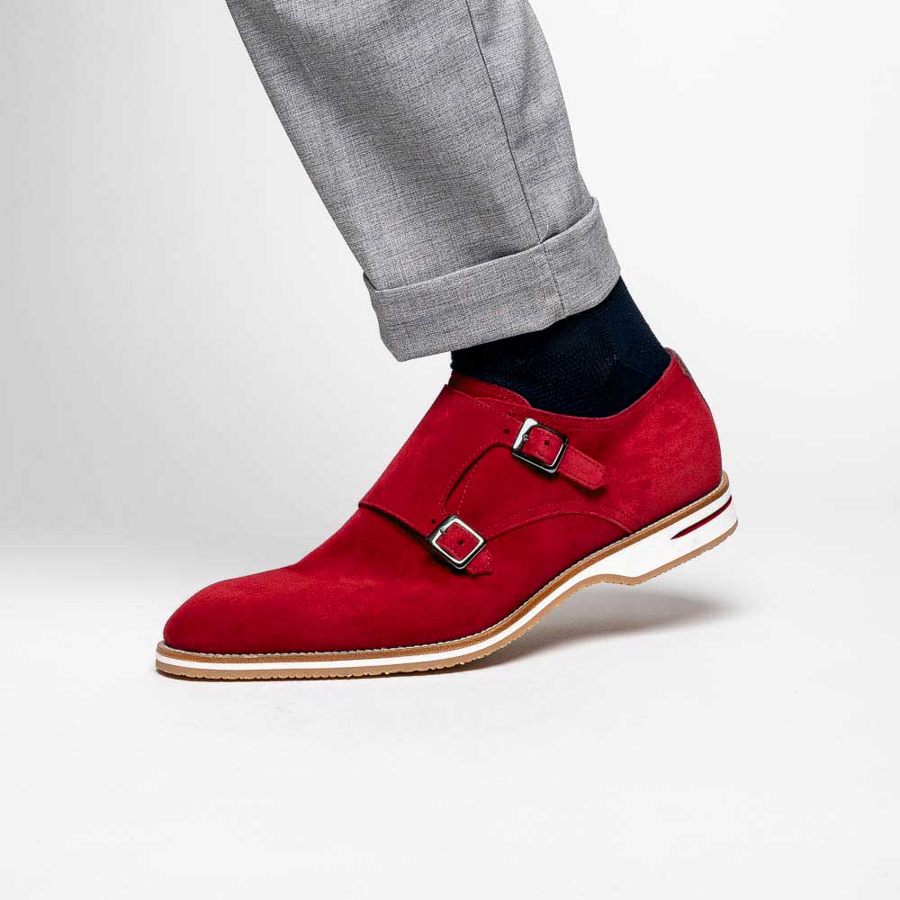 Zelli Legerra Suede Goatskin Double Monkstrap Shoes Red (56-100-RED)