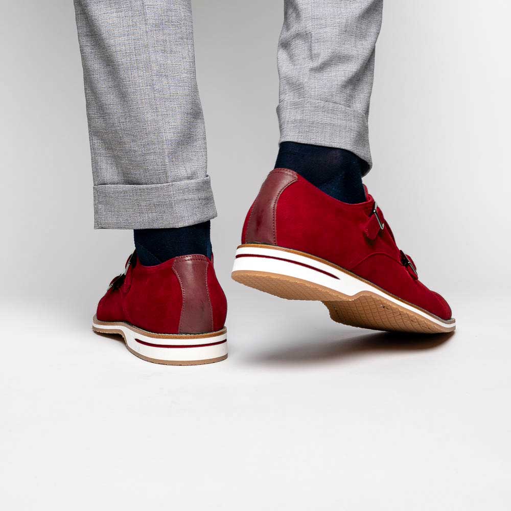 Zelli Legerra Suede Goatskin Double Monkstrap Shoes Red (56-100-RED)