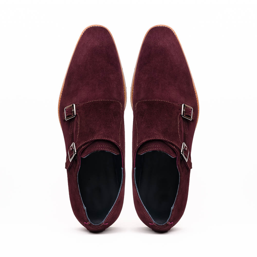 Zelli Legerra Suede Goatskin Double Monkstrap Shoes Bordeaux (56-105-BDX)