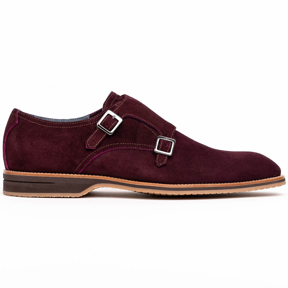 Zelli Legerra Suede Goatskin Double Monkstrap Shoes Bordeaux