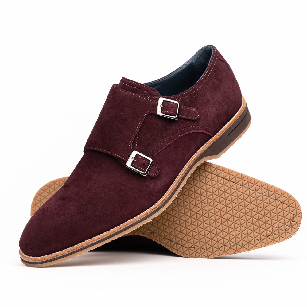 Zelli Legerra Suede Goatskin Double Monkstrap Shoes Bordeaux (56-105-BDX)