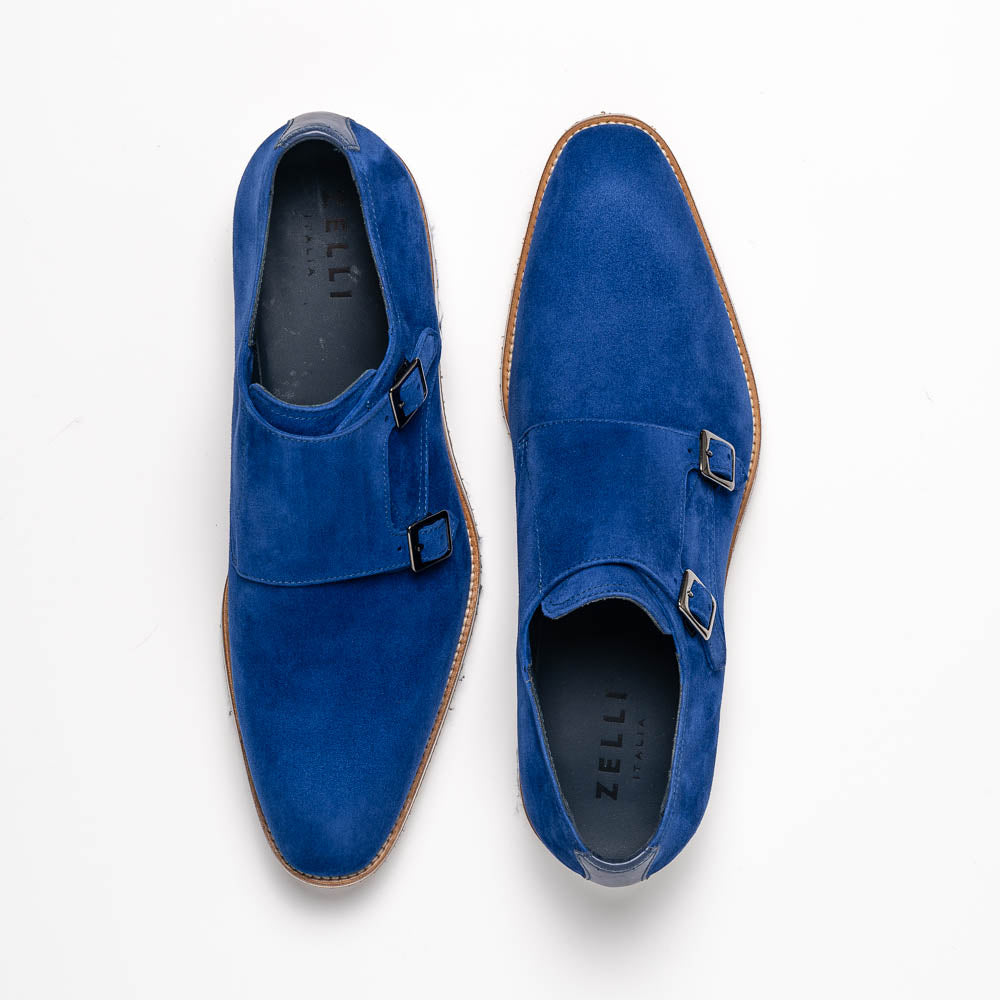 Zelli Legerra Suede Monk Strap Shoes Blue (56-100-BLU)