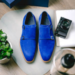 Zelli Legerra Suede Monk Strap Shoes Blue (56-100-BLU)