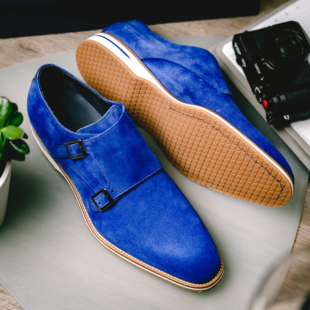 Zelli Legerra Suede Monk Strap Shoes Blue (56-100-BLU)