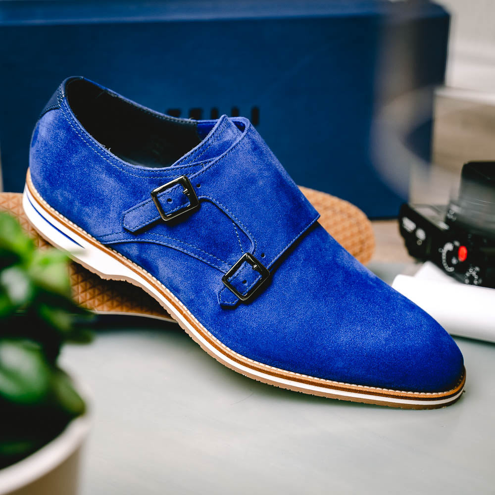 Zelli Legerra Suede Monk Strap Shoes Blue (56-100-BLU)