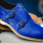 Zelli Legerra Suede Monk Strap Shoes Blue (56-100-BLU)