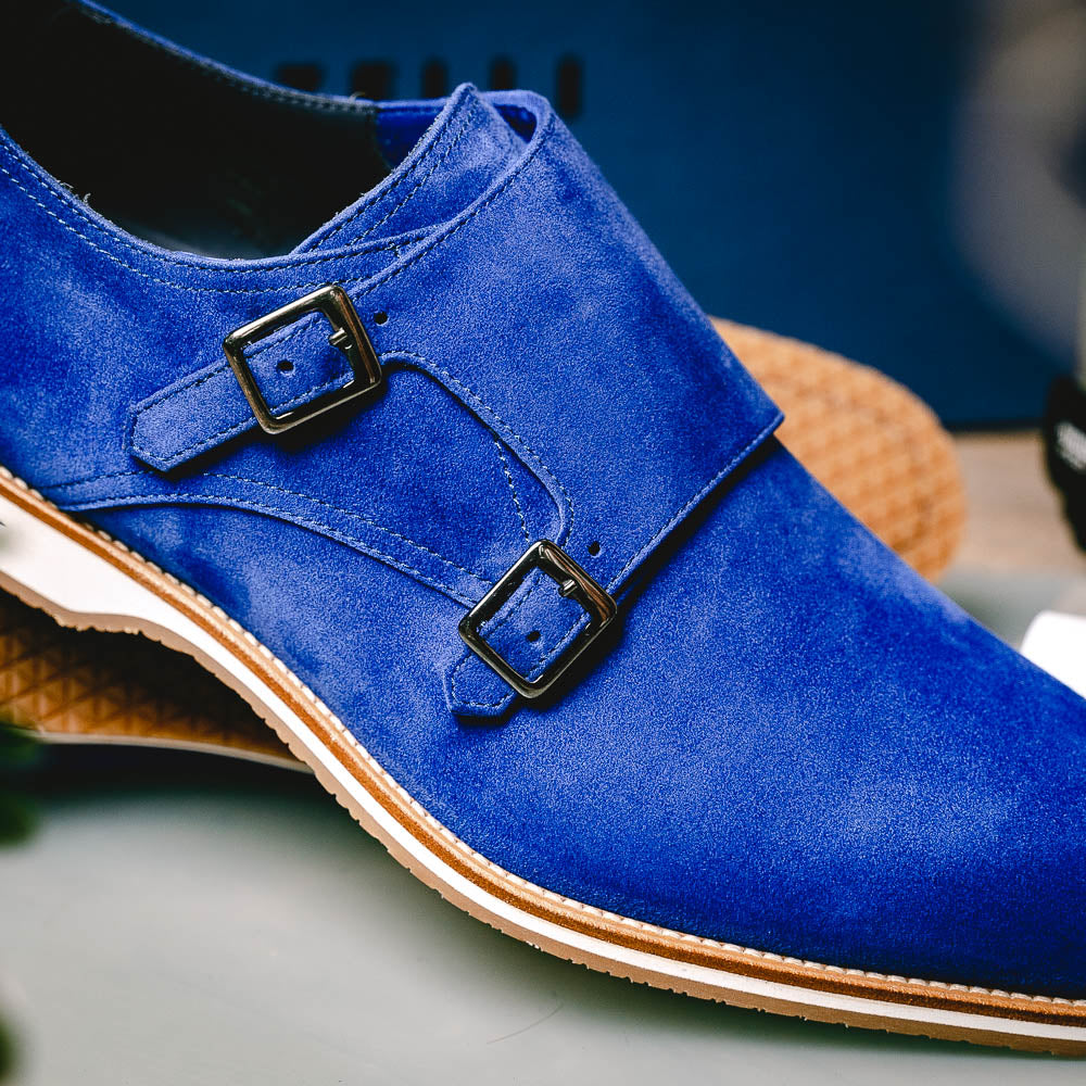 Zelli Legerra Suede Monk Strap Shoes Blue (56-100-BLU)