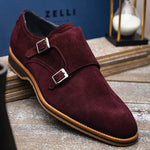 Zelli Legerra Suede Goatskin Double Monkstrap Shoes Bordeaux (56-105-BDX)