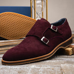 Zelli Legerra Suede Goatskin Double Monkstrap Shoes Bordeaux (56-105-BDX)