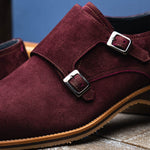 Zelli Legerra Suede Goatskin Double Monkstrap Shoes Bordeaux (56-105-BDX)