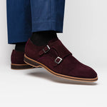 Zelli Legerra Suede Goatskin Double Monkstrap Shoes Bordeaux (56-105-BDX)