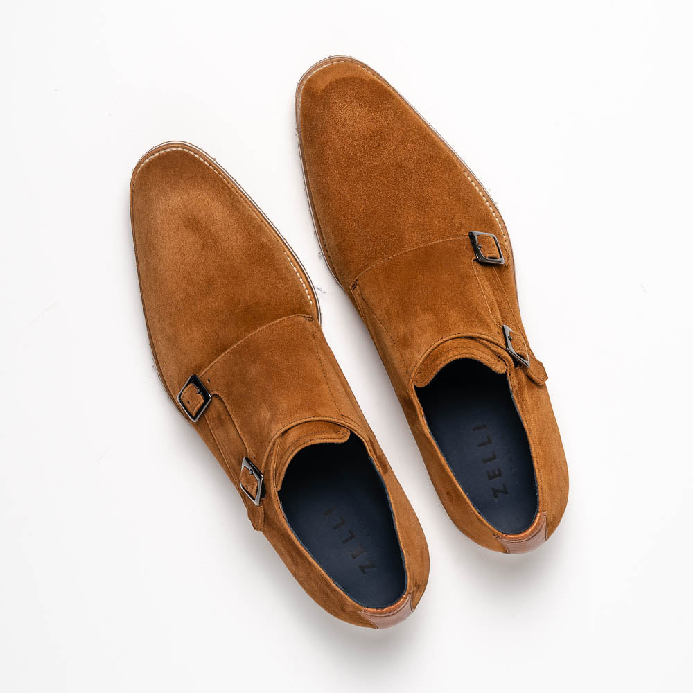 Zelli Legerra Suede Monk Strap Shoes Cognac (56-100-CGN)