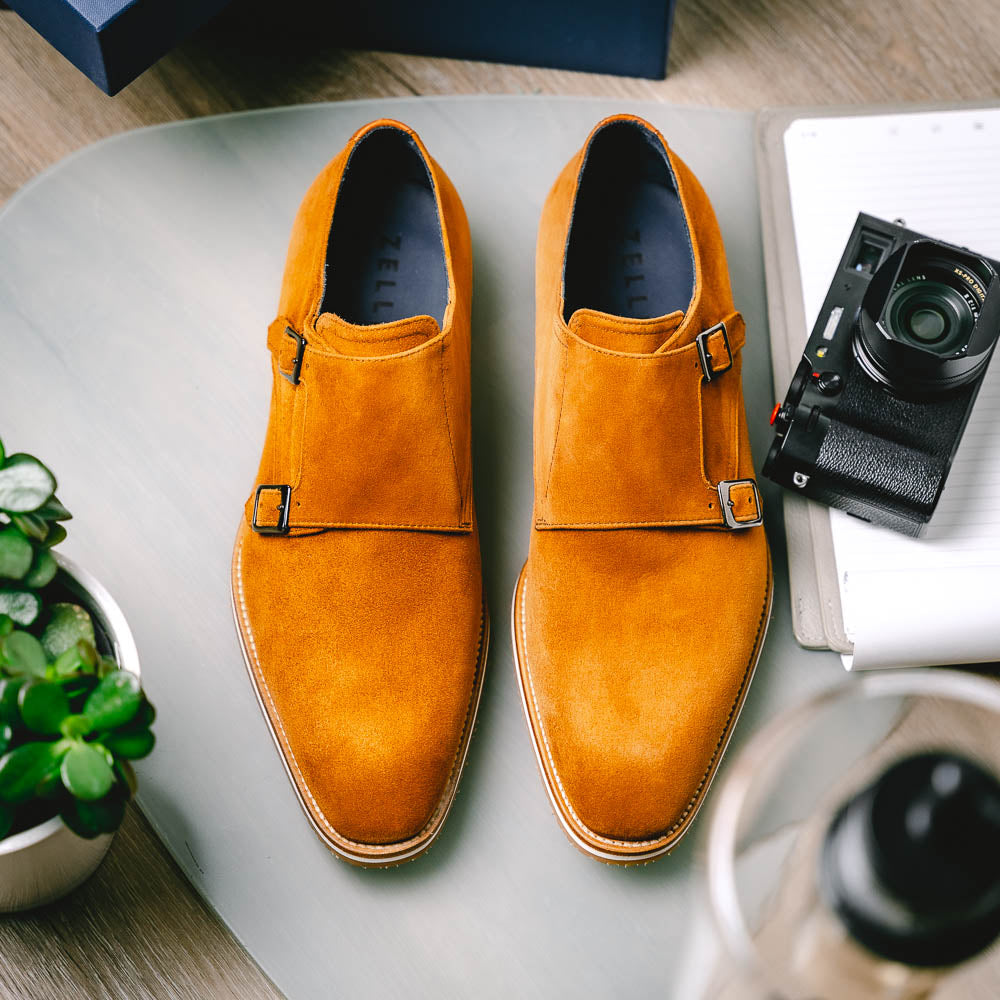 Zelli Legerra Suede Monk Strap Shoes Cognac (56-100-CGN)