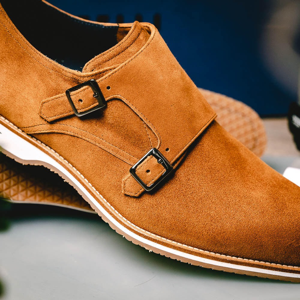 Zelli Legerra Suede Monk Strap Shoes Cognac (56-100-CGN)