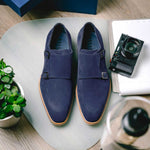 Zelli Legerra Suede Goatskin Double Monkstrap Shoes Navy (56-100-NVY)