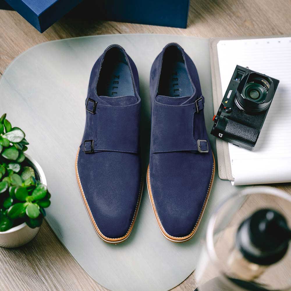 Zelli Legerra Suede Goatskin Double Monkstrap Shoes Navy (56-100-NVY)
