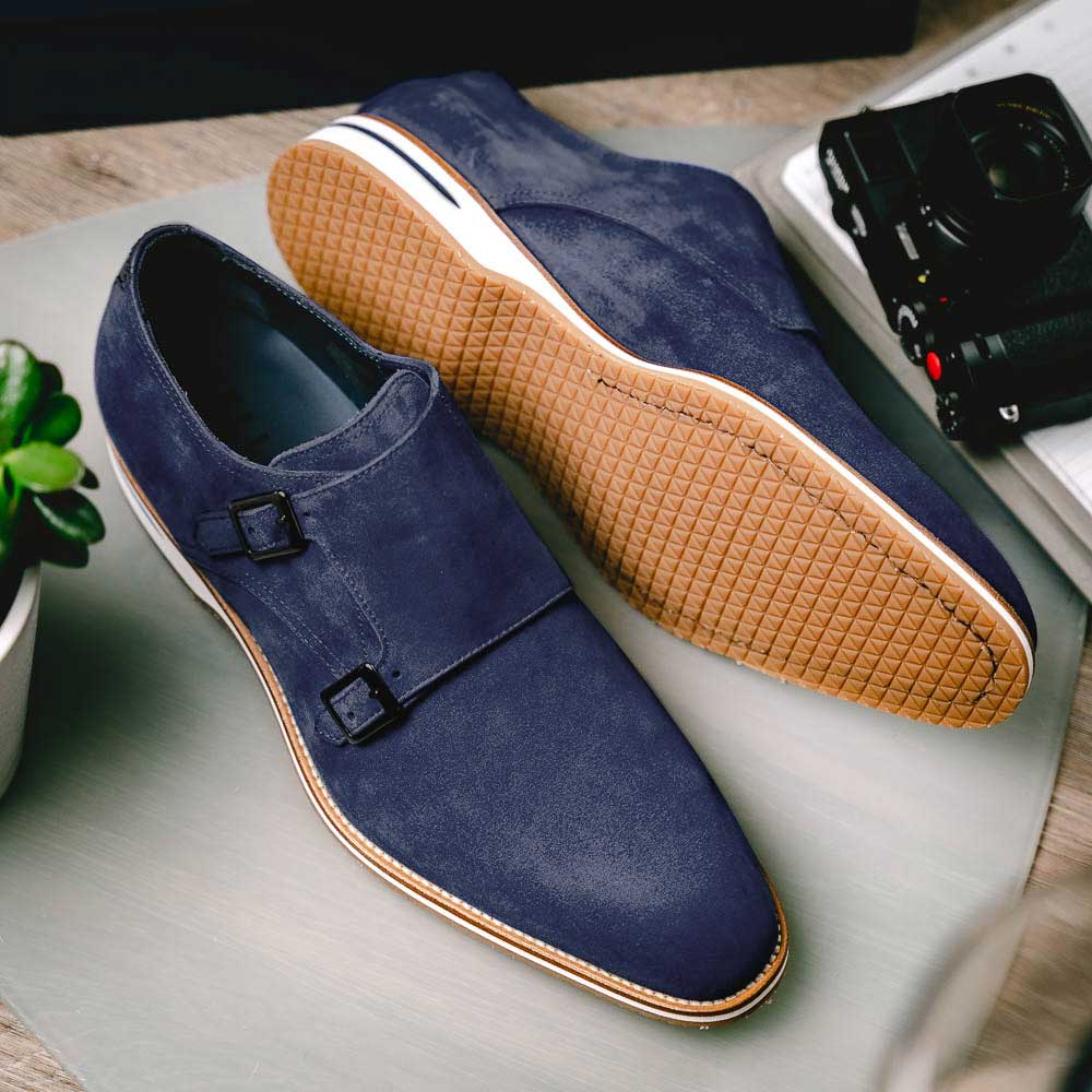Zelli Legerra Suede Goatskin Double Monkstrap Shoes Navy (56-100-NVY)
