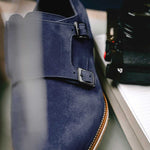 Zelli Legerra Suede Goatskin Double Monkstrap Shoes Navy (56-100-NVY)