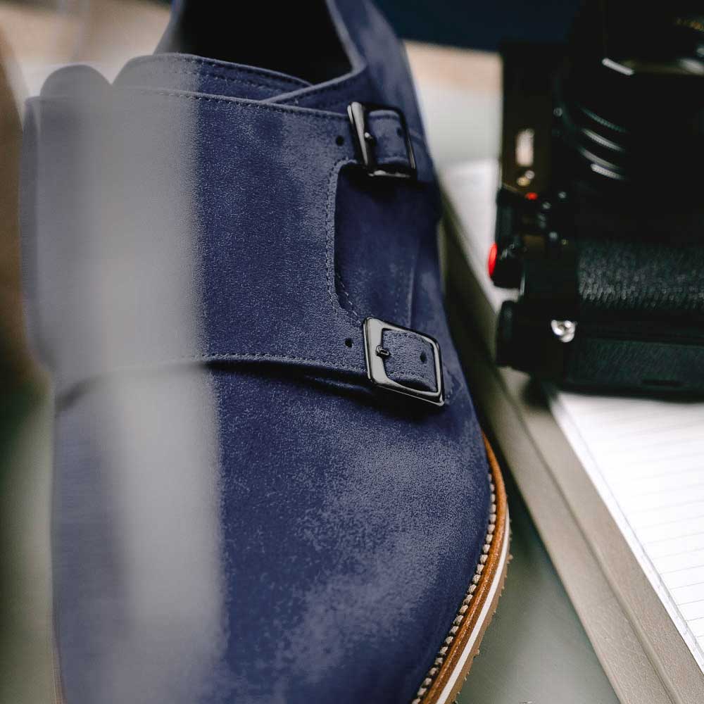 Zelli Legerra Suede Goatskin Double Monkstrap Shoes Navy (56-100-NVY)