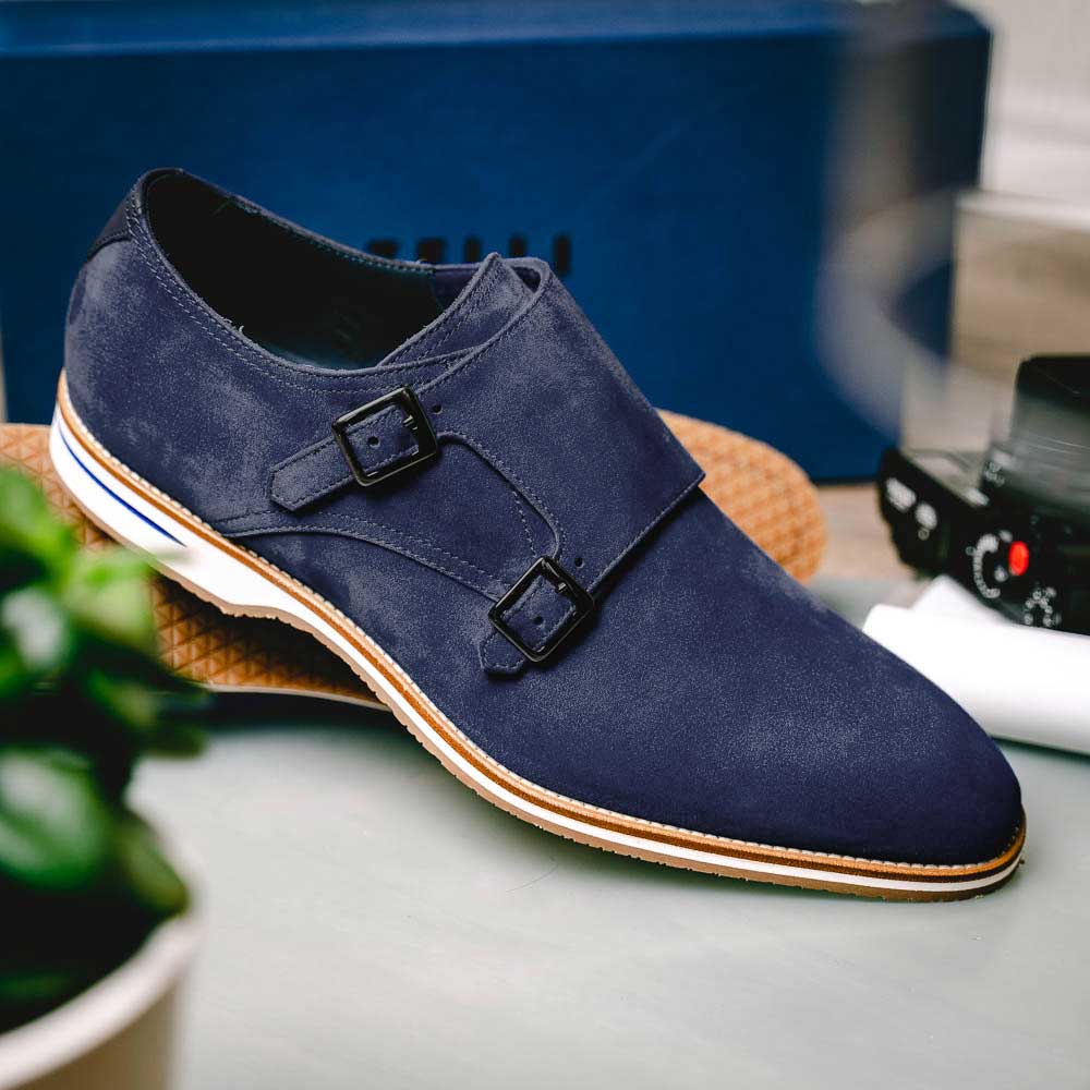 Zelli Legerra Suede Goatskin Double Monkstrap Shoes Navy (56-100-NVY)