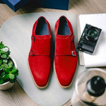 Zelli Legerra Suede Goatskin Double Monkstrap Shoes Red (56-100-RED)