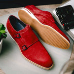 Zelli Legerra Suede Goatskin Double Monkstrap Shoes Red (56-100-RED)